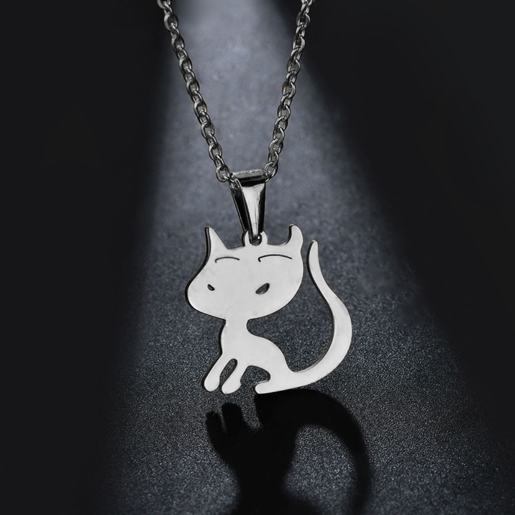 Hu Hu Hu Hu Hu Alat Bantu Pasang Kacamata♡ Kalung Liontin Kucing Bahan Stainless Steel Untuk Wanita