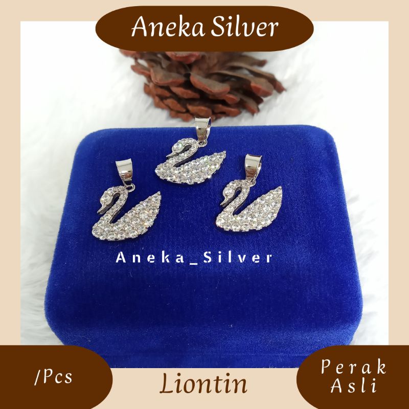 Liontin Angsa Full Mata², Perak 925, Sepuh Emas Putih