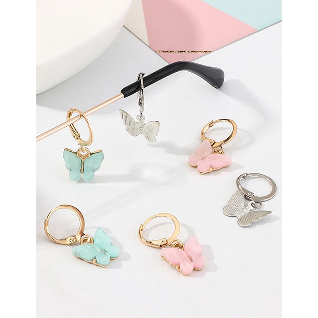 LRC Anting Tusuk Fashion Color Butterfly Acrylic Alloy Earring Set D94461