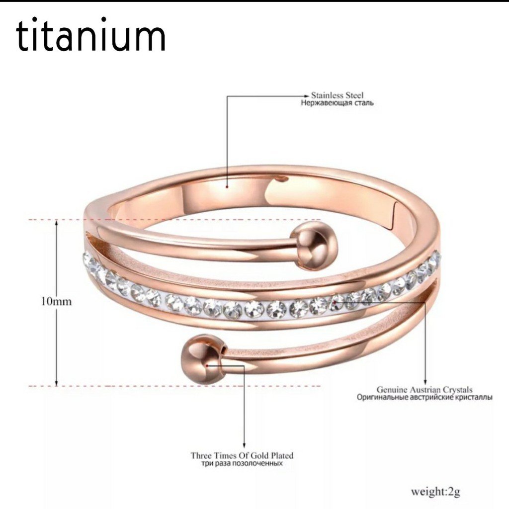 Cincin Titanium Model 3 Lapis Dengan Berlian Artifisial Rose Gold, Gold dan Silver