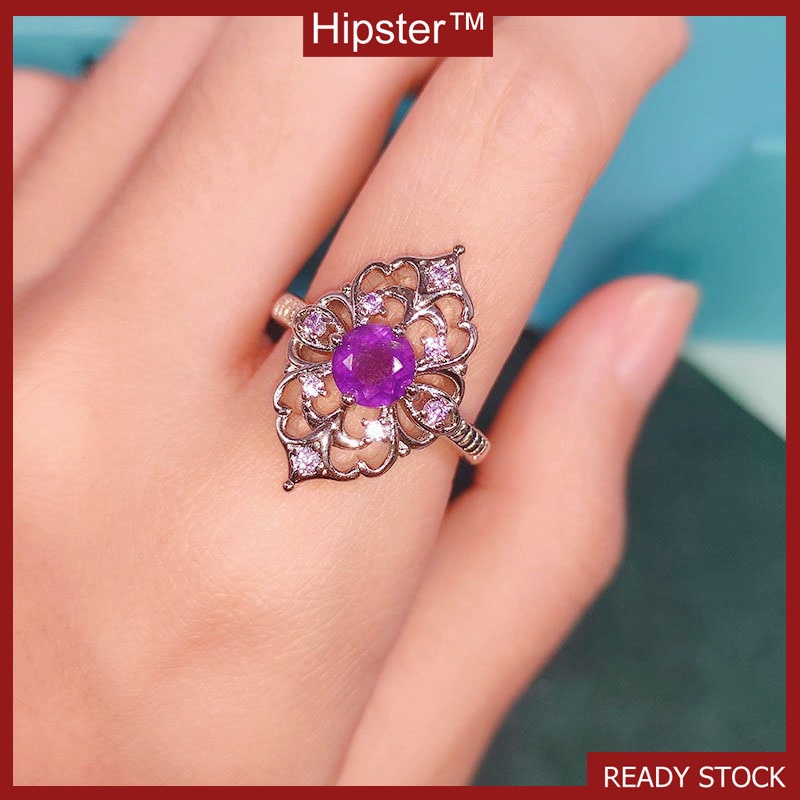 Ornament Fashion Natural Amethyst Open Ring for Women