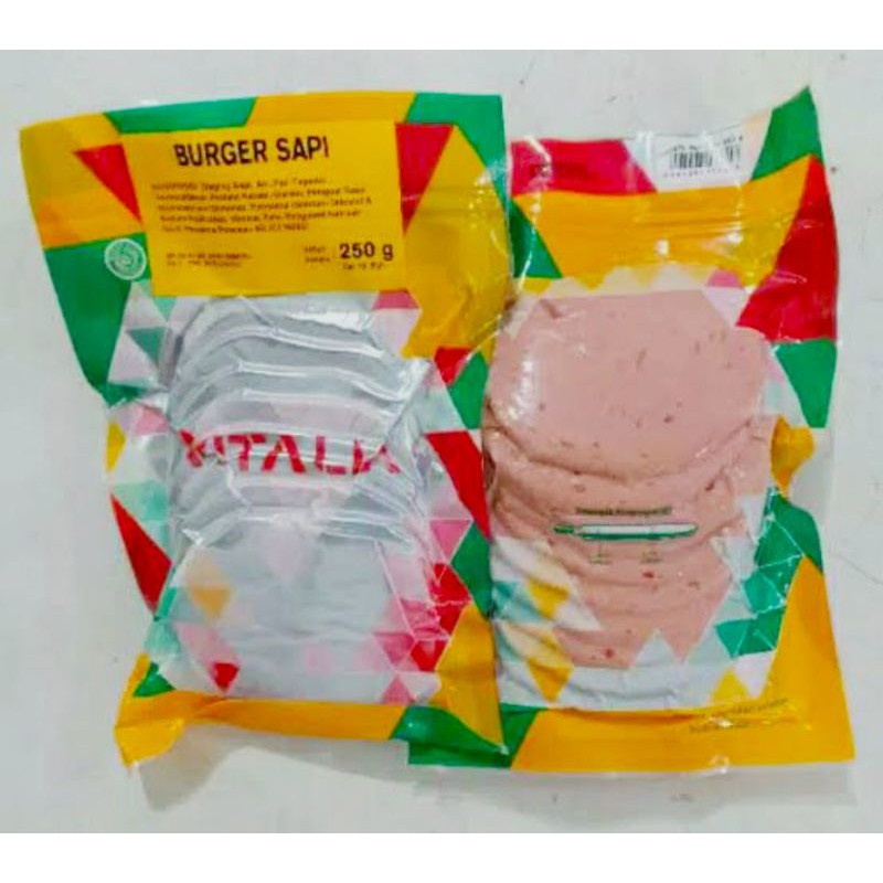 

VITALIA BEEF BURGER 250 GRAM ISI ( 10S ) / DAGING BURGER / FROZEN FOOD