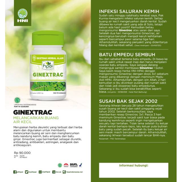 Ginextrac hpai (batu ginjal, batu empedu,  melancarkan buang air kecil)