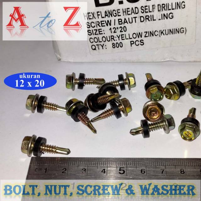 Sekrup driling 12 x 20 mm (100pcs)/baja ringan/atap/taso/seng/sds/roofing/baut driling 12 x 20mm
