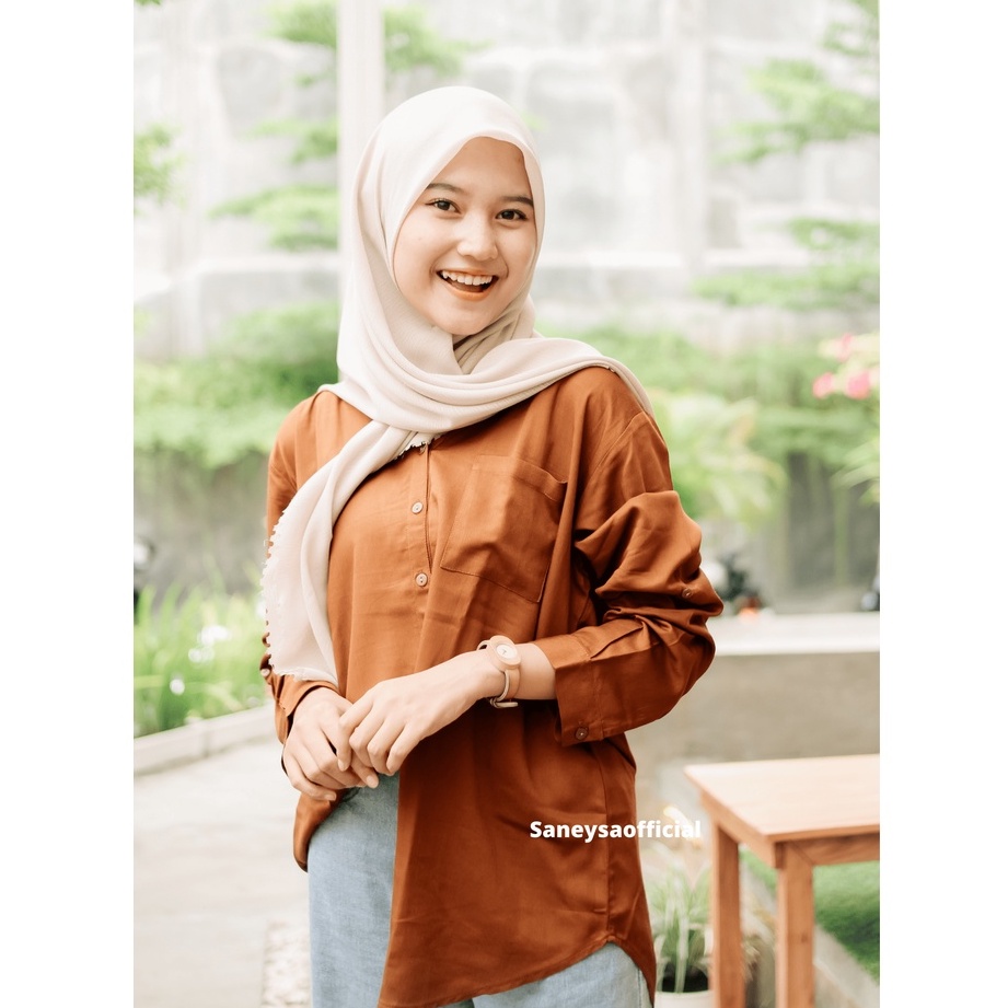 Kemeja Oversize Pocket Outer Wanita – Kemeja Kerja Lengan Panjang – Kemeja Rayon Daily Remaja - Kemeja Basic