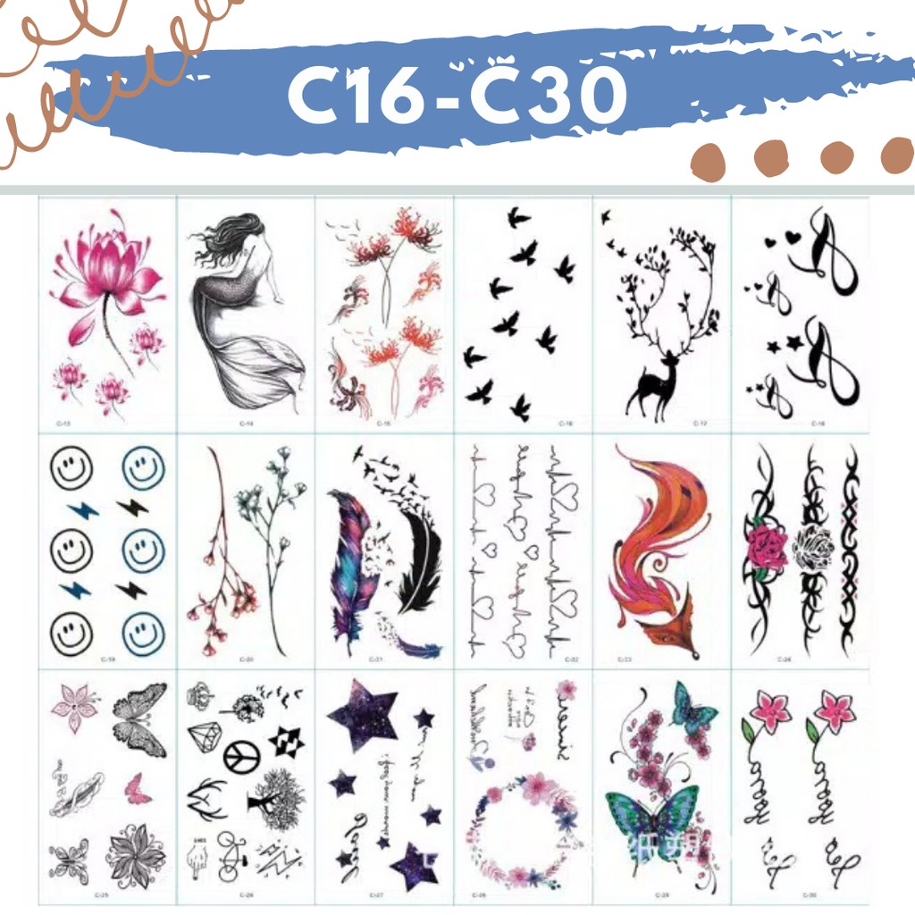 Stiker Tattoo kode C16-C30 | Tato Temporer | Waterproof