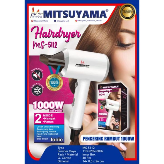 hair dryer alat pengering rambut mitsuyama ms 5112