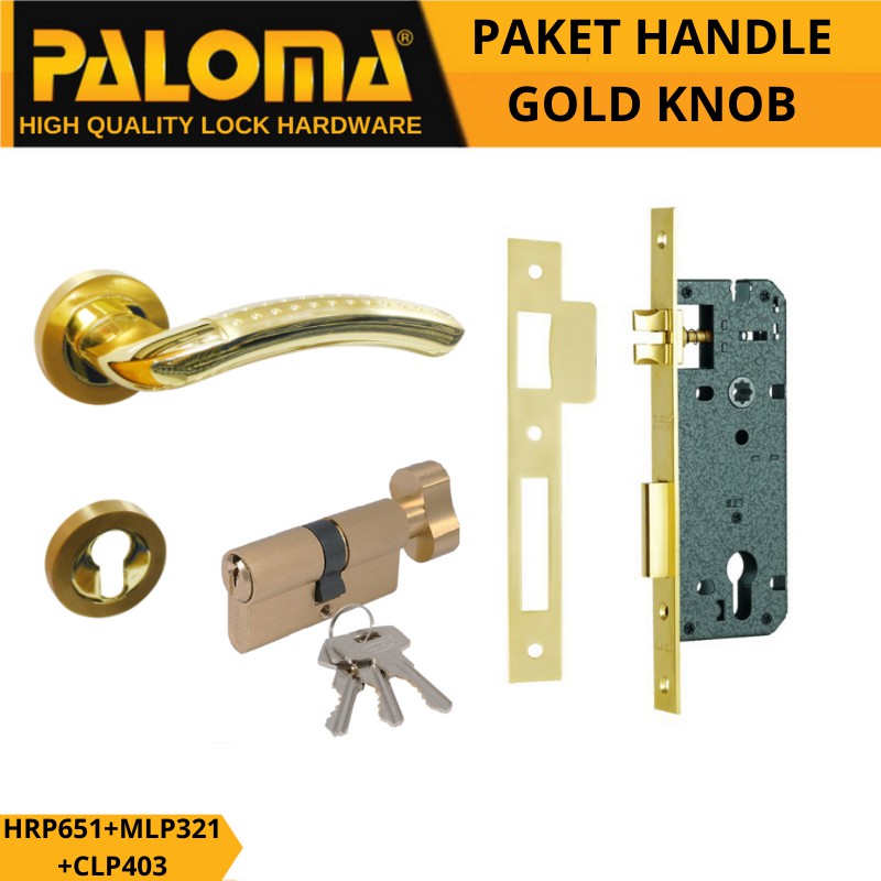 PALOMA HANDLE GAGANG PINTU SATU SET GOLD SERIES KNOB KUNCI MLP 321 + CLP 403 + HRP 651