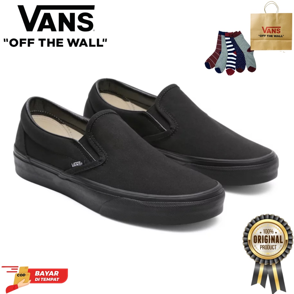 SALE DISKON! V4NS SLIP-ON BLACK/BLACK CLASSIC 100% ORIGINAL BNIB