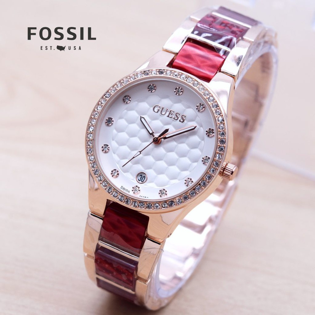 Jam Tangan Cewek Guess Diamond Keramik Bulat