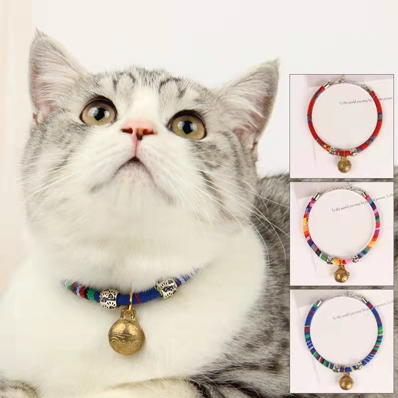 Kalung Kucing adjustable Motif Kepala Harimau Gaya Etnik Dengan Lonceng