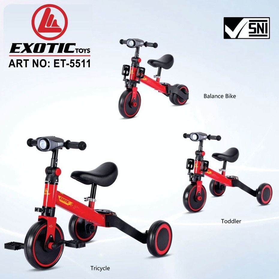 Balance Bike Sepeda Roda 3 Tiga Tricycle Push 3in1 Anak Exotic PMB 20-5, PMB 20-9, ET 5511, ET 5512, ET 709, ET 2008, ET 2011, ET 2103, Gyro 717 MT, Aviator AT 7905, Aviator AT 7901