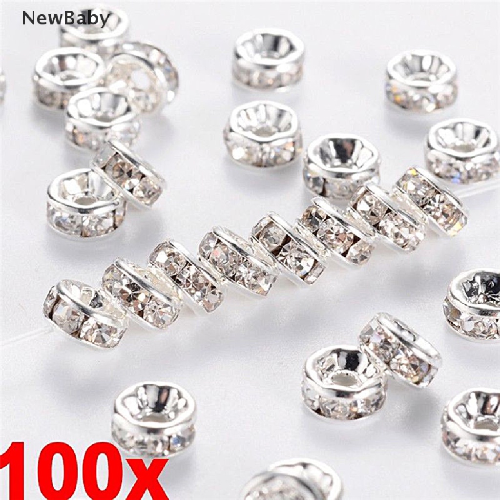 NewBaby 100pcs Silver Gold Crystal Rhinestone Rondelle Spacer Beads DIY 6mm 8mm New  ID