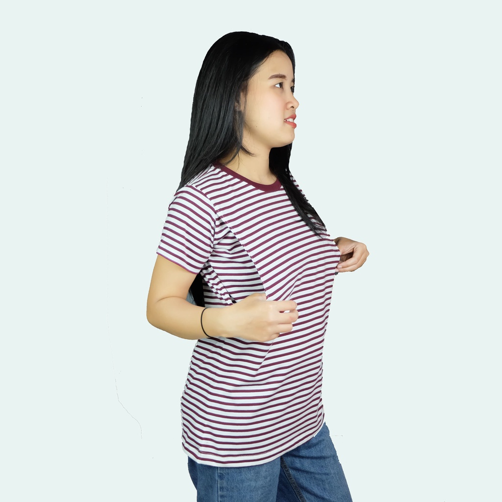 Kaos menyusui / baju busui Stripe bahan Katun Combed motif garis