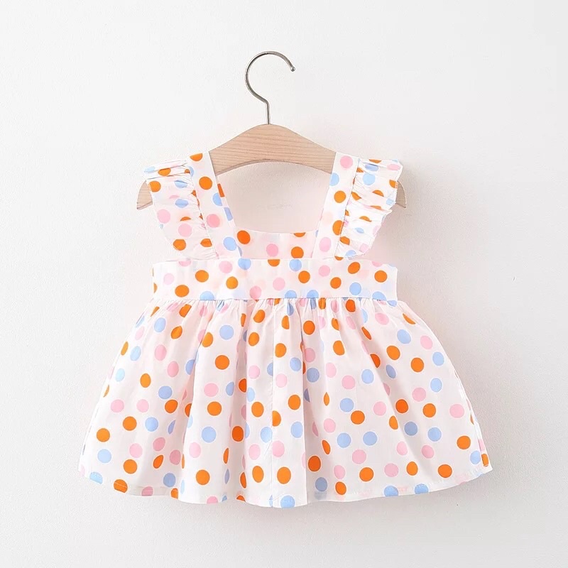 Dress Anak Perempuan Bahan Katun Import Premium Dress Anak Perempuan Poladot dengan Boneka Dress Anak Cewe Murah Import