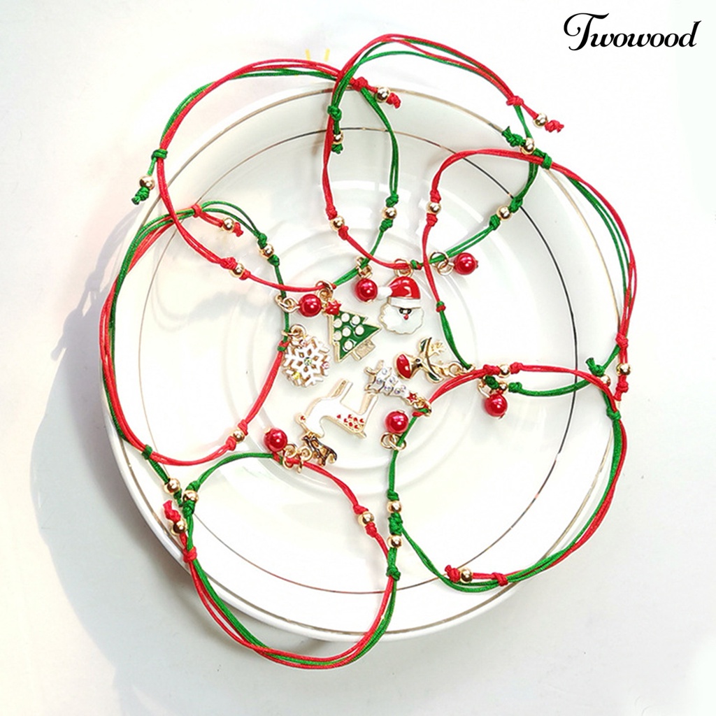 Gelang Rajutan Tangan Desain Pohon Natal Santa Claus Rusa Snowflake Untuk Unisex