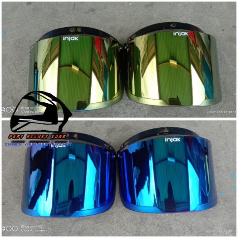 Kaca Helm Bogo Flat Iirium Blue dan Gold || Kaca flat  Non Injax dan Injax | Kaca Bogo Flat datar