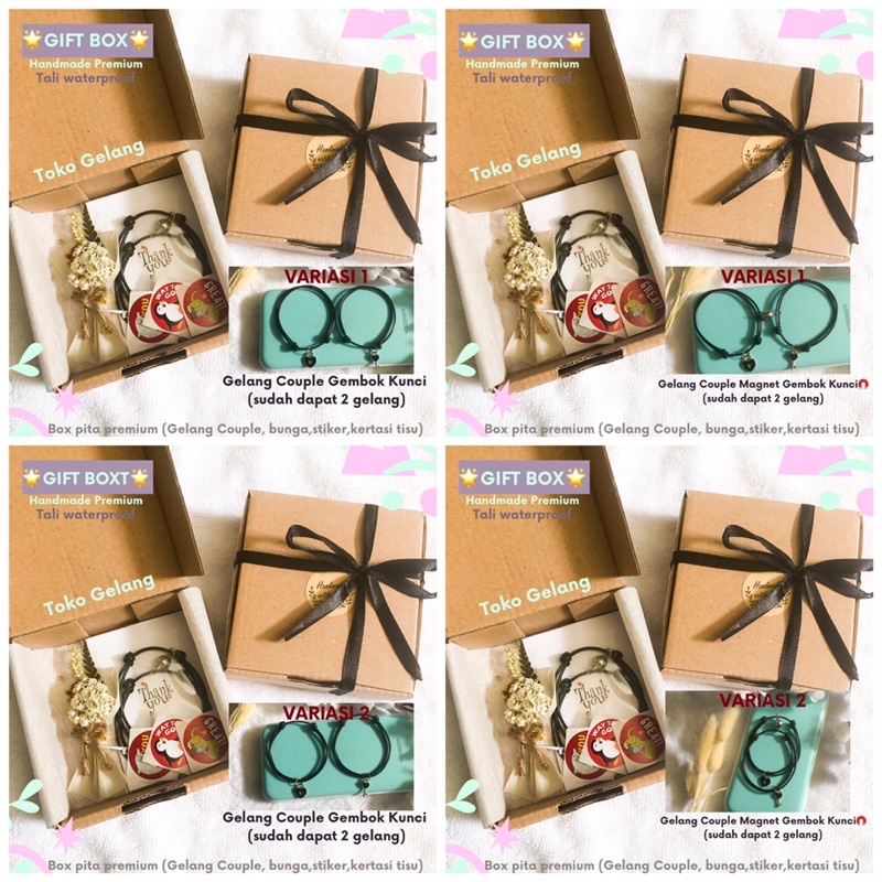 (Gift Box) Sepaket Box pita dan Gelang Couple Magnet Huruf