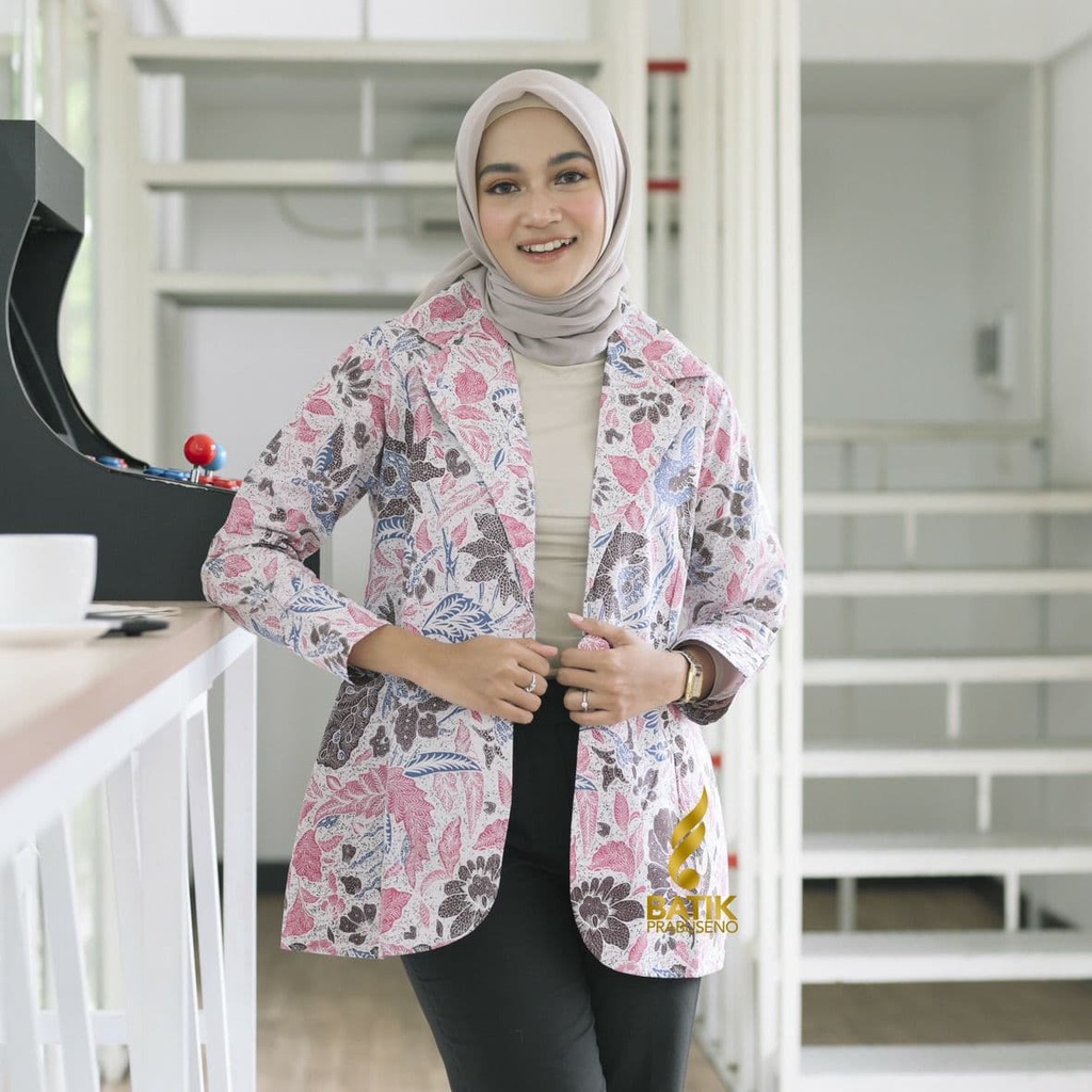 Maeswara Blazer Atasan Batik Wanita Modern Lengan Panjang Full Furing Lapis Trikot Katun Printing Handmade Prabuseno Original Premium