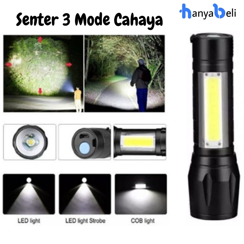 Senter Mini XPE COB Led Zoom Super Terang Swat Police Light Recharge