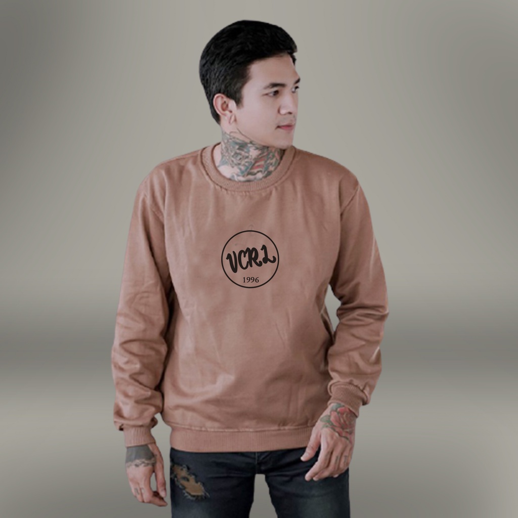 ( Victoryall ) Sweater Pria Deas gitar hitam Beludru Panas Musim Gugur Berkerudung Dingin Remaja Memakai Versi-Crewneck vcrl mocca