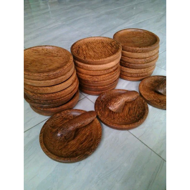 Cobek KAYU KELAPA D20 + Ulekan Kayu Kelapa