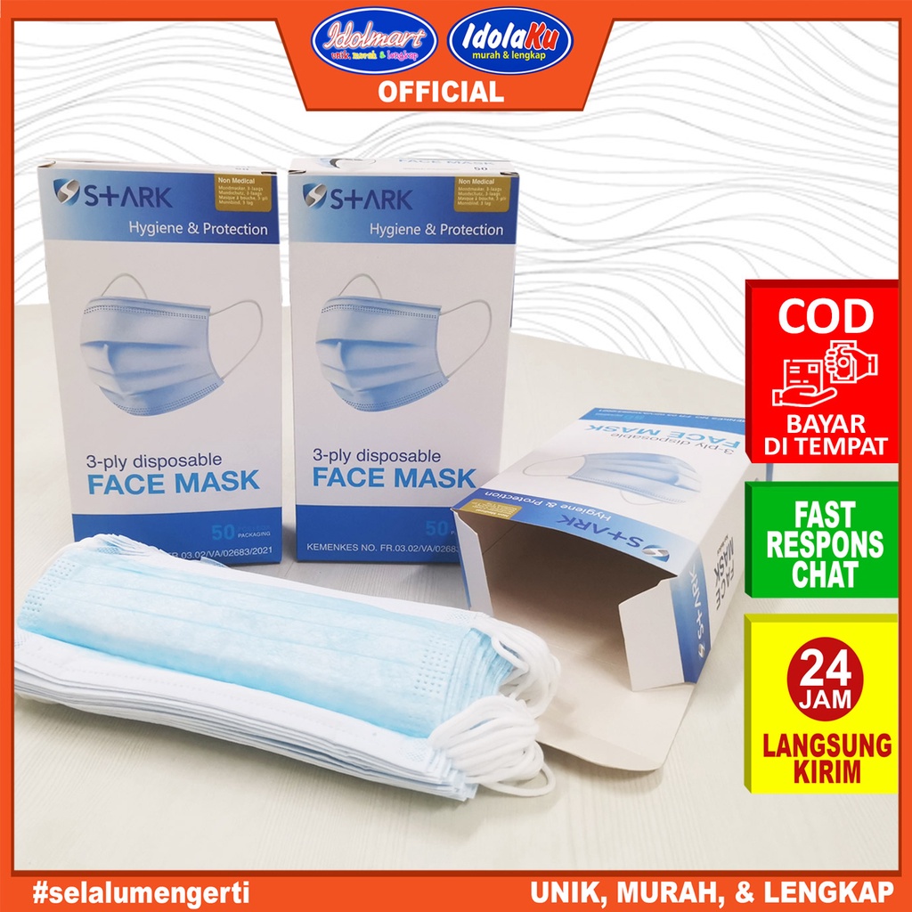 IDOLMART Masker Disposable Earloop 3 PLY isi 50 Pcs/Anti Bakteri Masker Surabaya