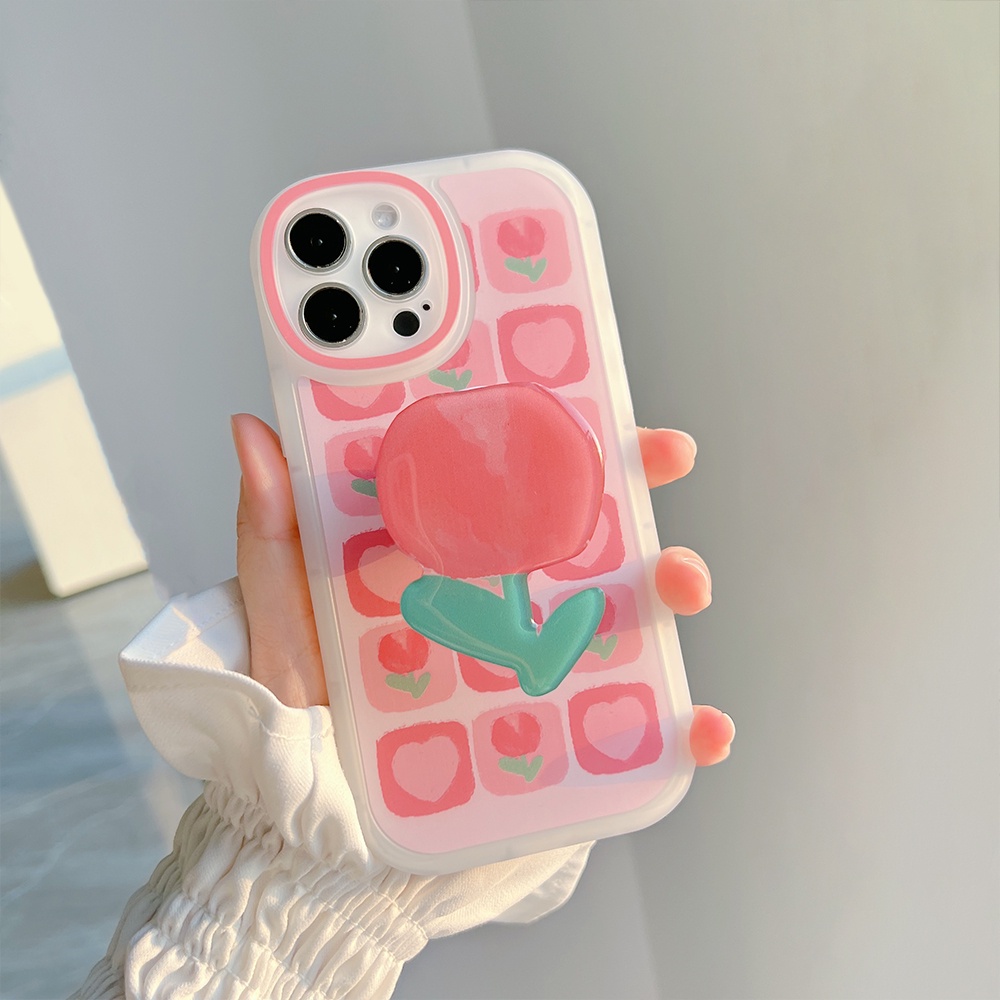 Case Bahan TPU Bentuk Bulat Desain Tulip Untuk iPhone 11 Pro max 12 13 Pro max mini XS max xr 7 8 Se 2020 plus