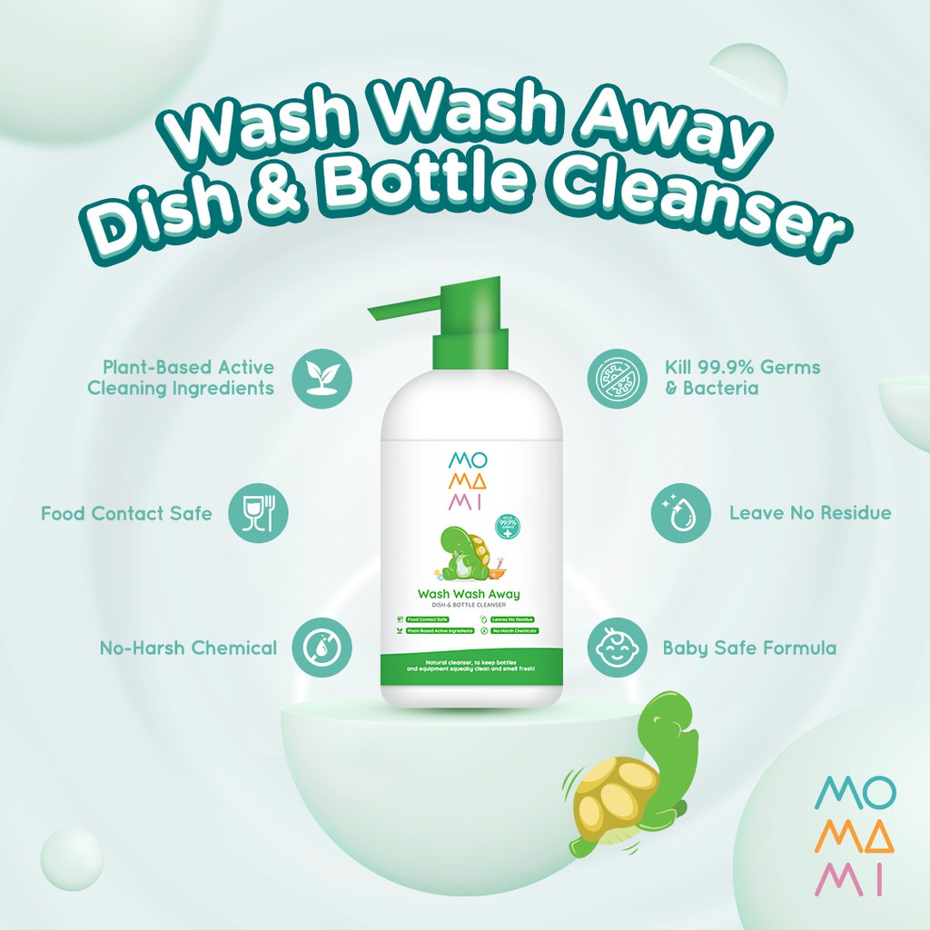 Momami Wash Wash Away Dish &amp; Bottle Cleanser 500ml Pembersih Piring dan Botol Bayi