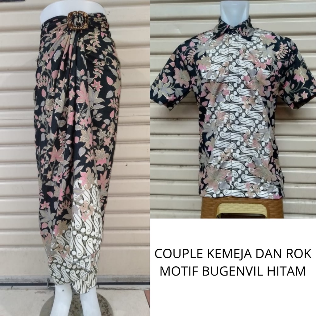 Setelan Couple Kemeja Dan Rok Lilit Bawahan Kebaya Motif Bugenvil