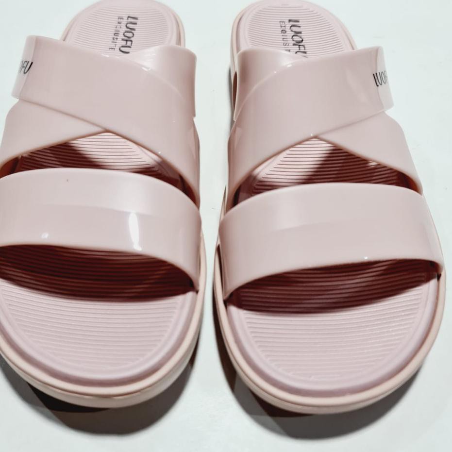 Terkini jelly sandal slop luofu silang sendal wanita import E7185A2-A11SBW .