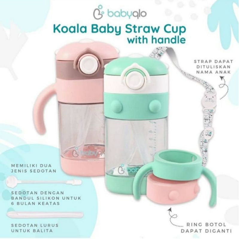 Babyqlo Koala Baby Straw Cup With Handle 300ml BQ-7004 - Botol  Minum Anak