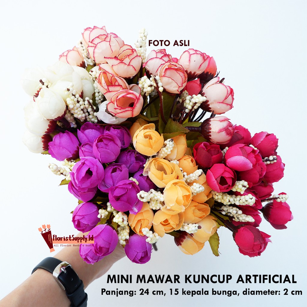 Mini Mawar Kuncup Bunga plastik / Artificial flower (1 kg isi 50 pcs)