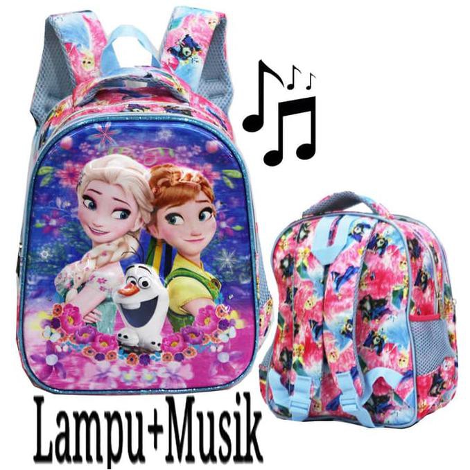 SALE New Tas Anak Ransel TK LAMPU dan MUSIC FROZEN 5D Timbul Import GROSIR OPEN