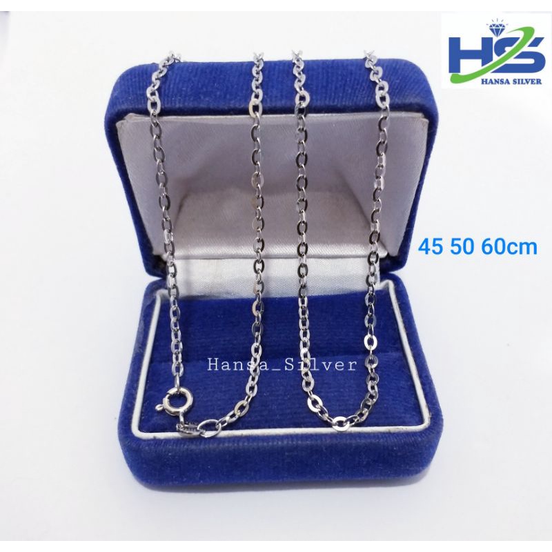 Kalung Perak Silver Asli 925 Lapis Emas Putih Rantai Nori Polos 45 50 60 Cm - Kalung Perak Pria Wanita Anti Karat