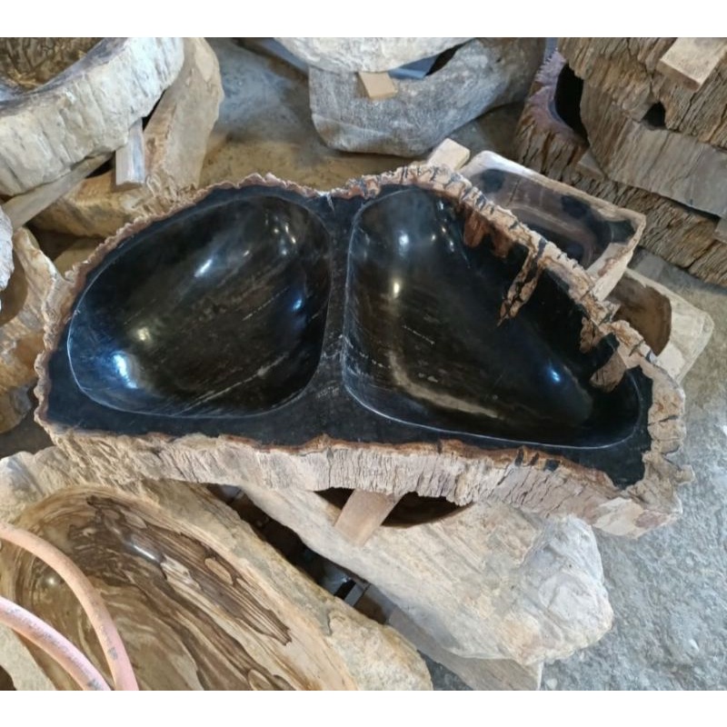 Wastafel Batu Fosil Kayu Model Double
