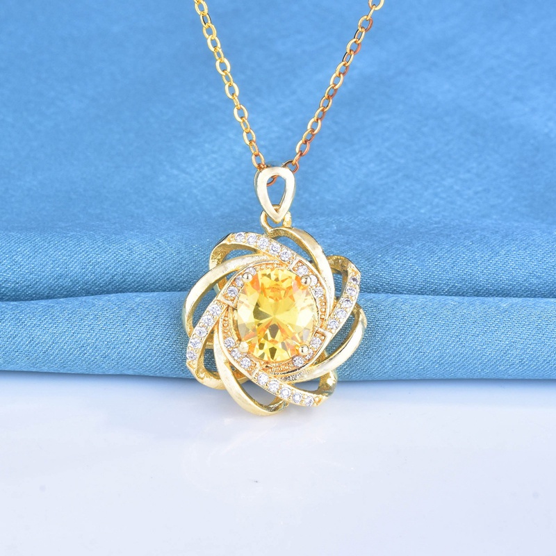 Sapphire Kalung Liontin Kristal Safir Bentuk Oval Spiral Bunga Gaya Elegan Romantis Untuk Wanita