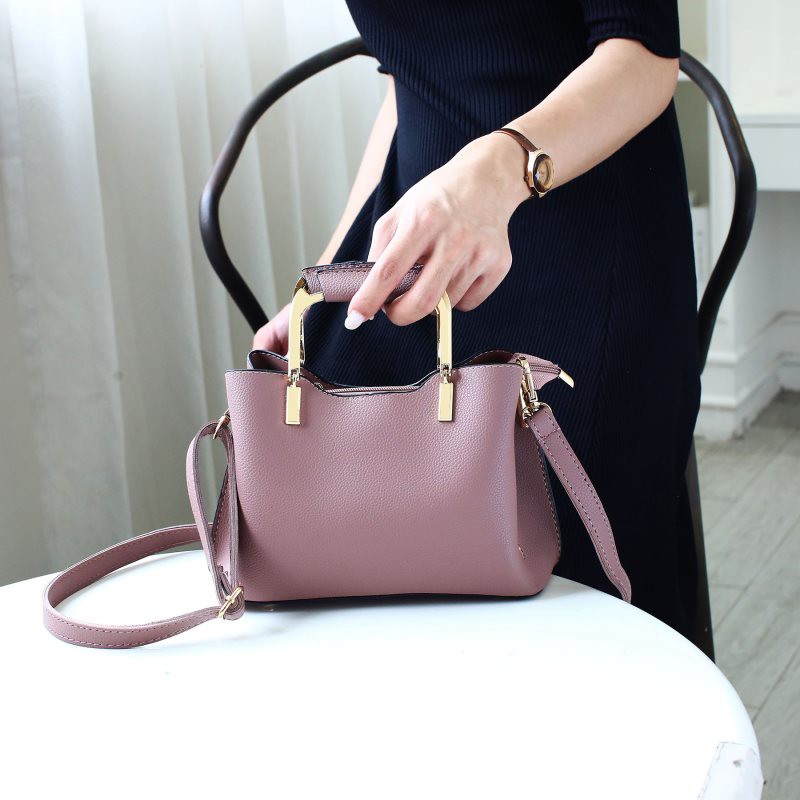 tas bahu gagang emas violet pink ungu keunguan import wanita handy bag