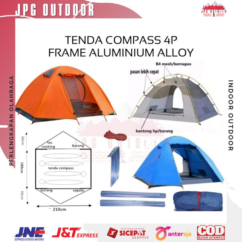 Tenda Camping LWY Compass 4P Frame Aluminium Alloy Double Layer Kapasitas 4 Orang