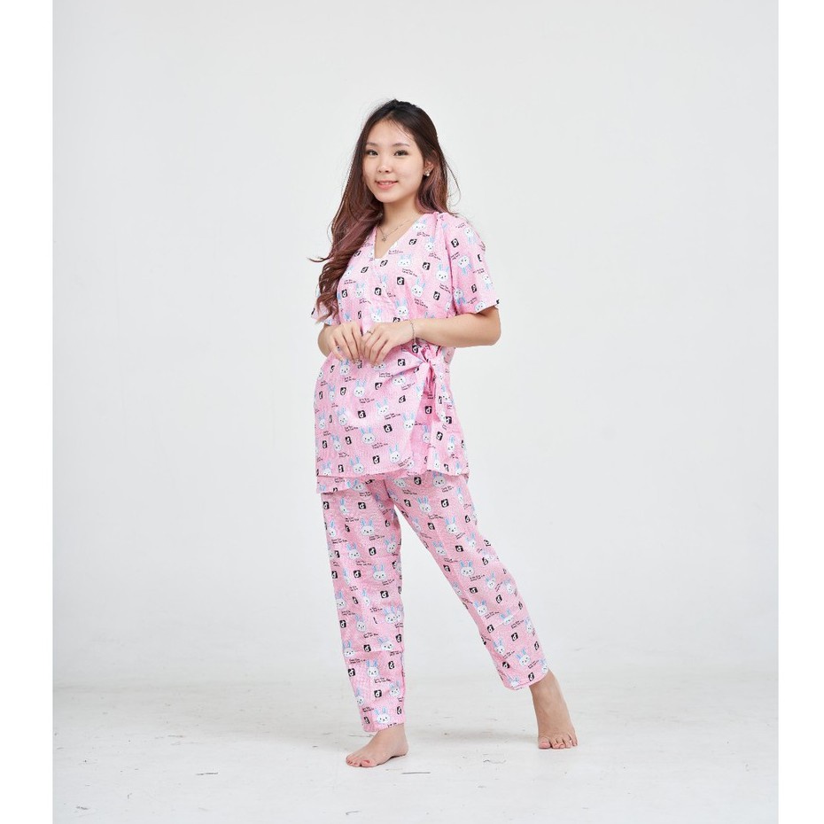 IZANY Piyama Kimono Katun Eropa Premium-TIKTOK BUNNY PINK KP