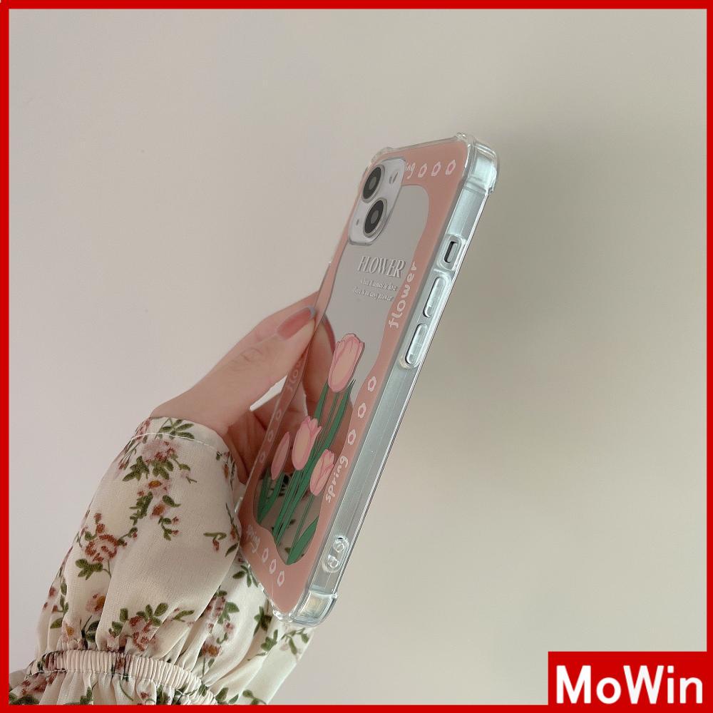 iPhone Case Acrylic HD Makeup Mirror Airbag Shockproof Protection Camera Green Pink Flowers Compatible For iPhone 11 iPhone 13 Pro Max iPhone 12 Pro Max iPhone 7 Plus iPhone xr