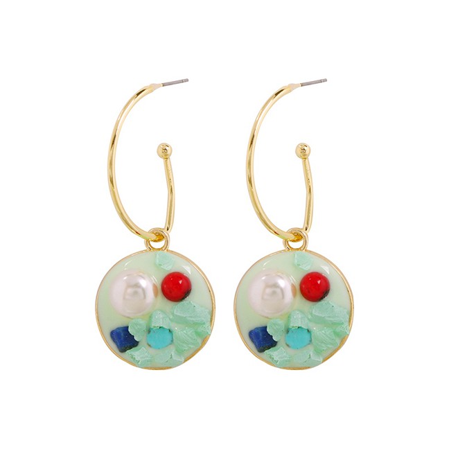 LRC Anting Tusuk Fashion Round Alloy Natural Stone Imitation Pearl Geometric Earrings F7303X