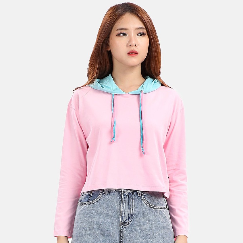 MKY CLOTHING BLOUSE CROP  LENGAN  PANJANG  DENGAN HOODY WARNA 