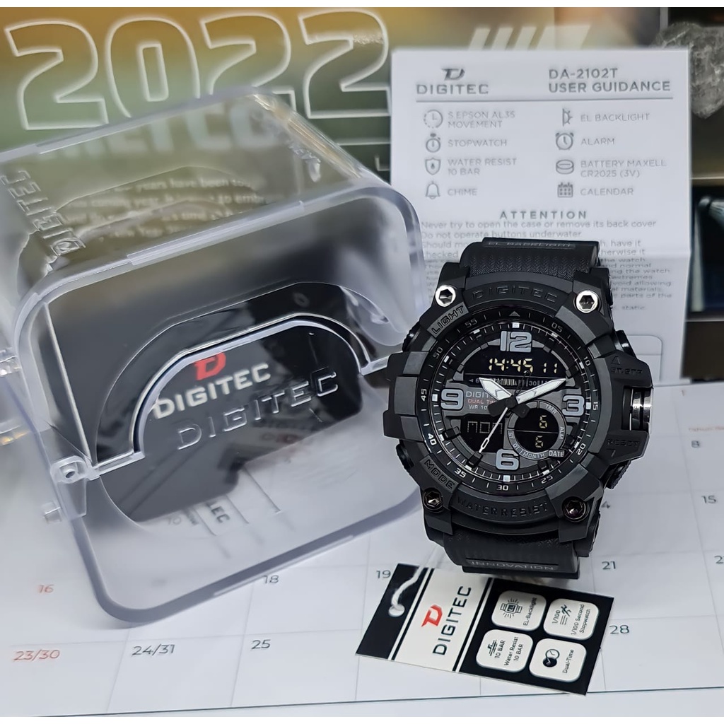 JAM TANGAN PRIA DIGITEC DA 2102 / DG 2102 / DIGITEC 2102 ORIGINAL DOUBLE TIME TAHAN AIR