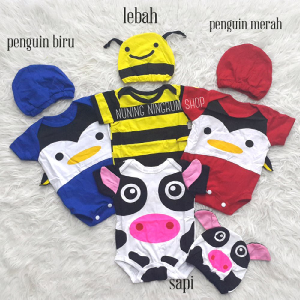SALE PROMO Jumper Hewan Baby Costume Kostum Bayi Set Topi Lucu