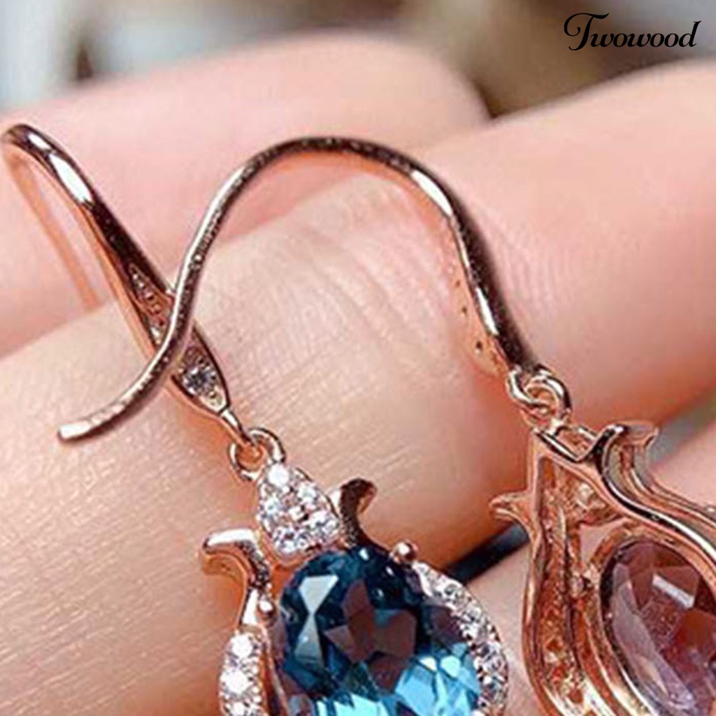 Twowood 1 Pair Hook Earrings Faux Topaz Rhinestones Ladies Bright Luster Long Lasting Drop Earrings for Wedding