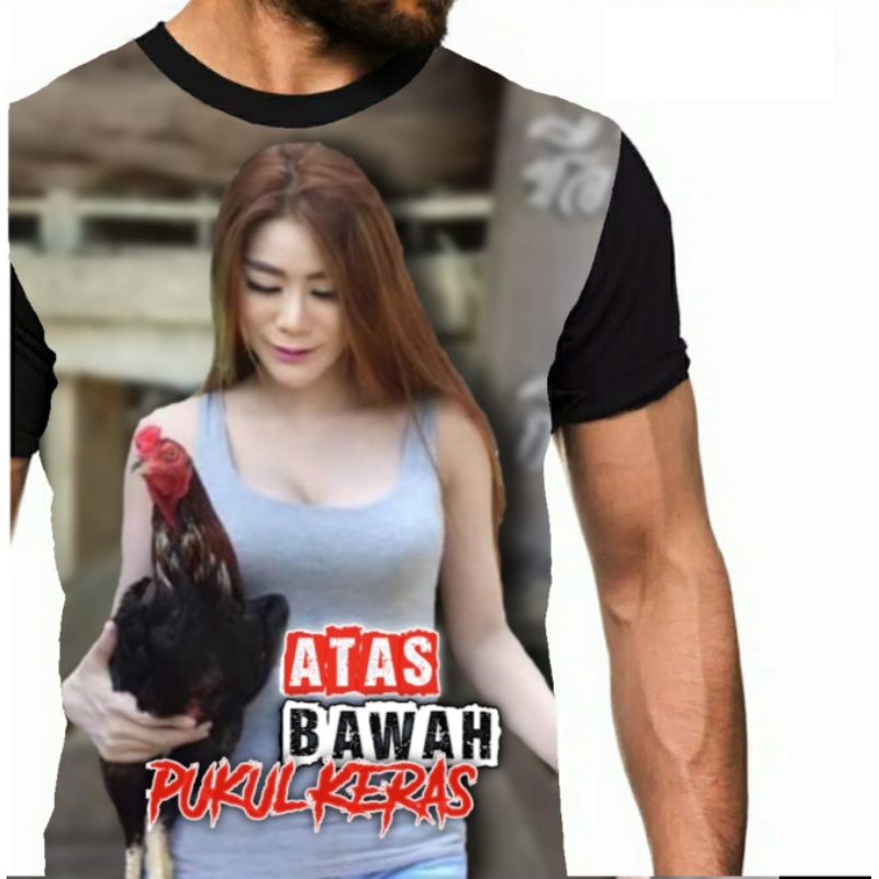 Kaos Cewek cantik seksi Ayam Jago Petarung pukul keras anak cowok pria Bandung murah fullprint keren