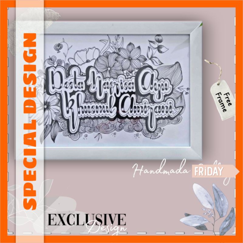 

[ANTI PECAH] KADO DOODLE ART PACKING AMAN KADO ULTAH WEDDING WISUDA BIRTHDAY Frame A4