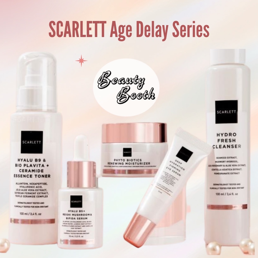 SCARLETT WHITENING Age Delay Series Anti Aging | Hydro Fresh Cleanser | Serum | Ceramide Essence Toner | Renewing Moisturizer | Eye Serum Scarlet