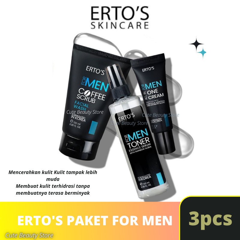 [ORI] Paket Hemat 3in1 Perawatan Wajah Pria Toner Coffe Scrub dan All in Cream For Men 100% BPOM Original